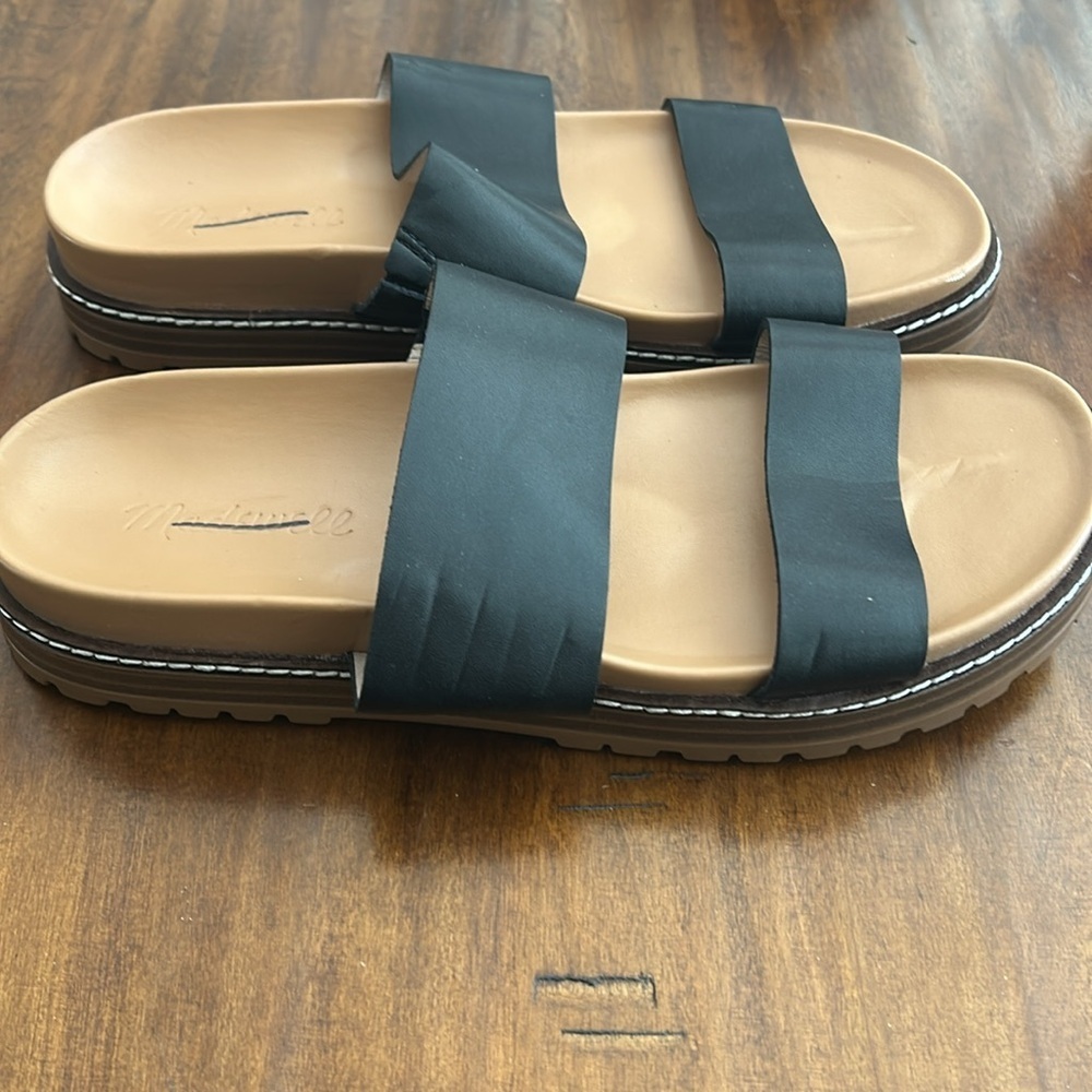Madewell The Charley Double Strap Slide Sandal Shoes ND955 Black - Picture 5 of 10